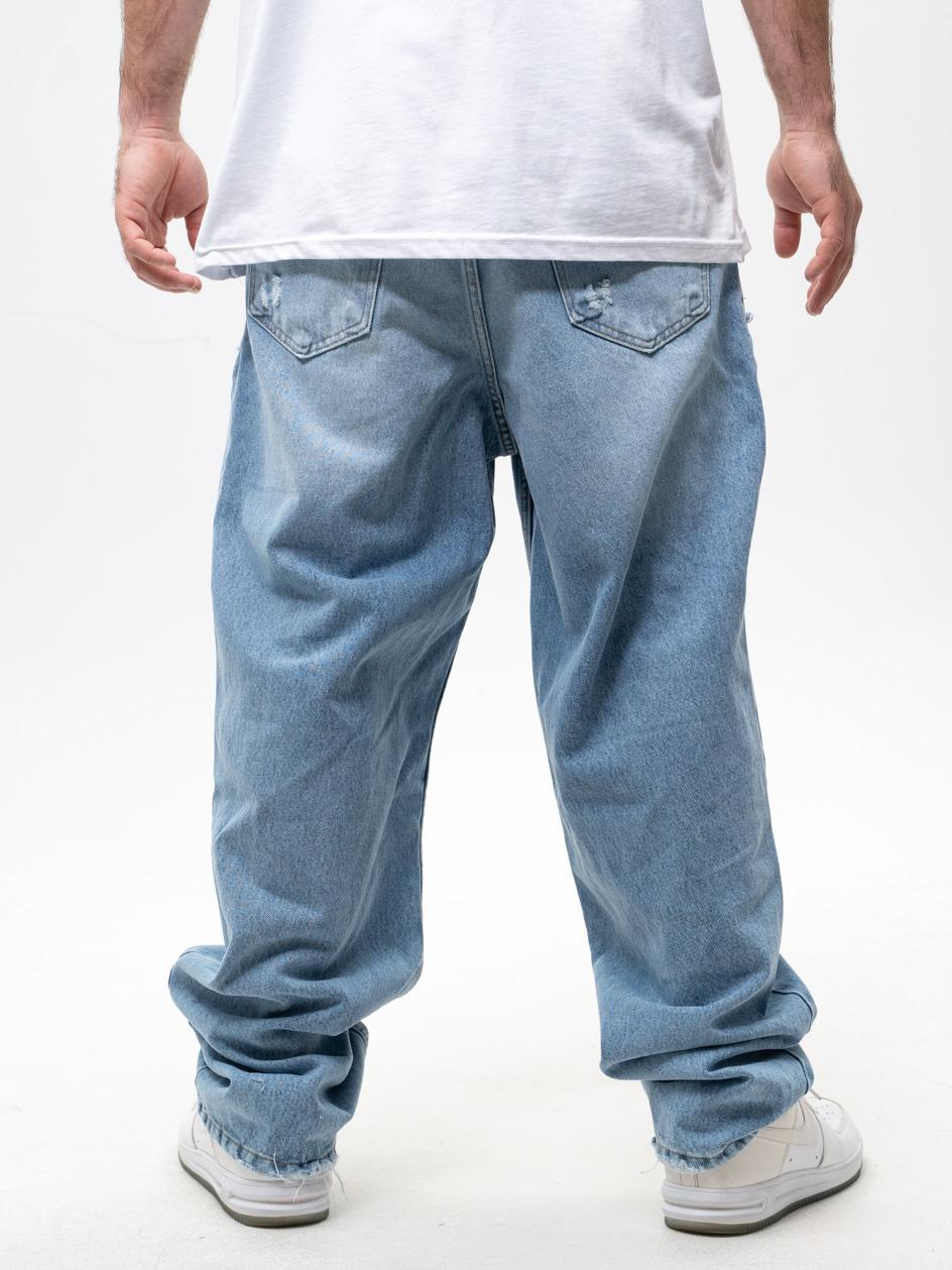 Spodnie Jeansowe Baggy Z Uszkodzeniami Męskie Jasne Niebieskie i8