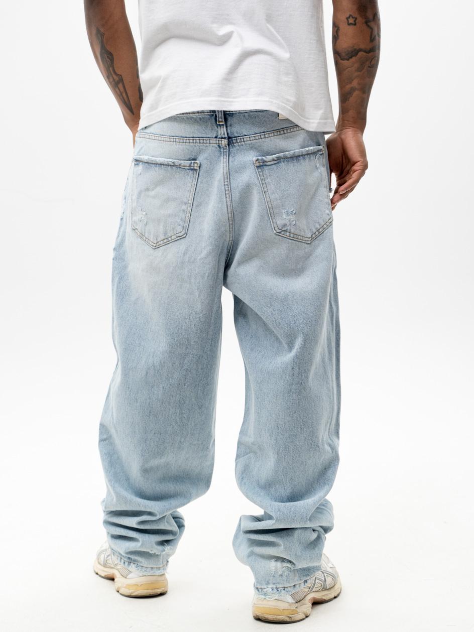 Spodnie Jeansowe Baggy Z Uszkodzeniami Męskie Błękitne Sprane i8