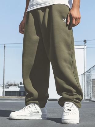 Spodnie Dresowe Baggy Męskie Khaki Jigga Wear Haft Logo Drawcord