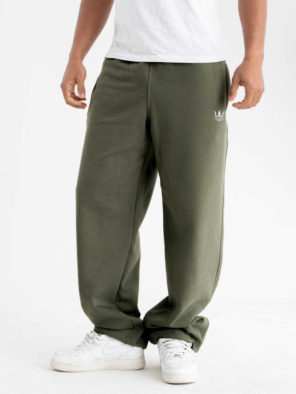 Spodnie Dresowe Baggy Męskie Khaki Jigga Wear Haft Logo Drawcord