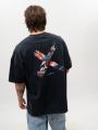 T-Shirt Oversize Męski Czarny Acid Wash Point X Dragon