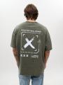 T-Shirt Oversize Męski Oliwkowy Acid Wash Point X Impulse