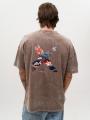 T-Shirt Oversize Męski Brązowy Acid Wash Point X Dragon