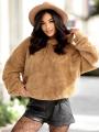 Bluza Z Kapturem Oversize Damska Ciemna Beżowa MyStars Sherpa