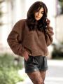 Bluza Z Kapturem Oversize Damska Ciemna Brązowa MyStars Sherpa