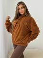 Bluza Z Kapturem Oversize Damska Brązowa MyStars Sherpa