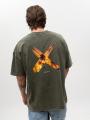T-Shirt Oversize Męski Oliwkowy Acid Wash Point X Sunset