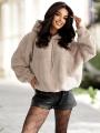 Bluza Z Kapturem Oversize Damska Jasna Beżowa MyStars Sherpa