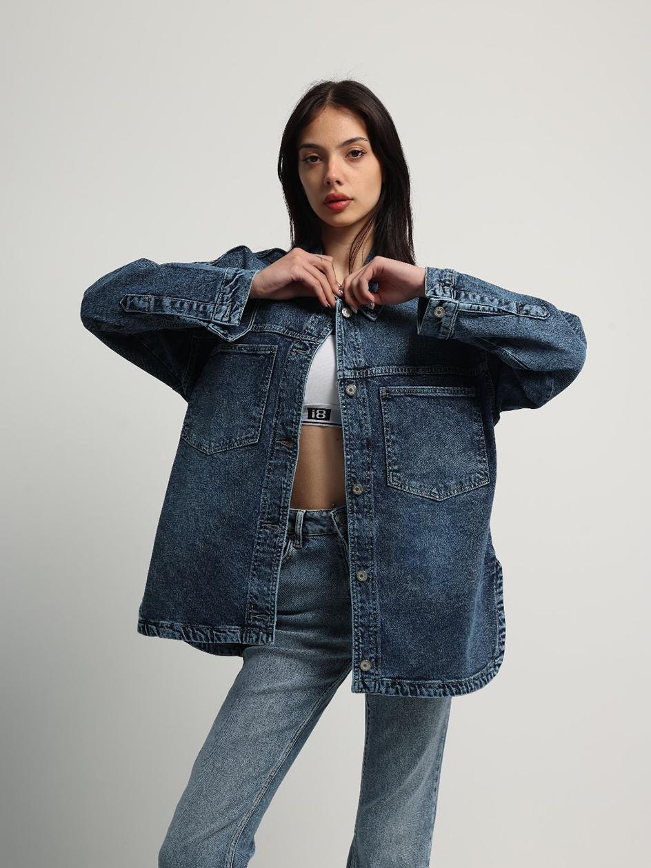 Kurtka Jeansowa Oversize Damska Niebieska i8 Denim Classic
