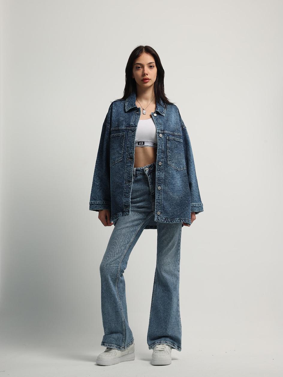 Kurtka Jeansowa Oversize Damska Niebieska i8 Denim Classic