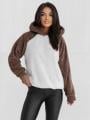 Bluza Z Kapturem Oversize Damska Biała / Brązowa MyStars Sherpa Two Tone