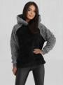 Bluza Z Kapturem Oversize Damska Czarna / Szara Melanżowa MyStars Sherpa Two Tone
