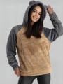 Bluza Z Kapturem Oversize Damska Brązowa / Szara MyStars Sherpa Two Tone