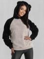 Bluza Z Kapturem Oversize Damska Beżowa / Czarna MyStars Sherpa Two Tone