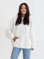 Bluza Z Kapturem Oversize Damska Ecru Natural Side Haft Logo