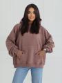 Bluza Z Kapturem Oversize Damska Brązowa Natural Side Haft Logo