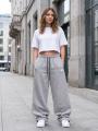 Spodnie Dresowe Baggy Damskie Ciemne Melanżowe Jigga Wear Haft Logo Drawcord