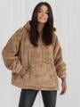 Bluza Z Kapturem Oversize Damska Jasna Beżowa MyStars Half Zip Sherpa