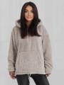 Bluza Z Kapturem Oversize Damska Jasna Beżowa MyStars Half Zip Sherpa
