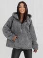 Bluza Z Kapturem Oversize Damska Szara Melanżowa MyStars Sherpa Half Zip