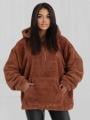 Bluza Z Kapturem Oversize Damska Brązowa MyStars Sherpa Half Zip