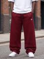 Spodnie Dresowe Baggy Męskie Ciemne Czerwone Jigga Wear Logo Drawcord