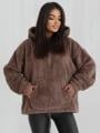 Bluza Z Kapturem Oversize Damska Ciemna Brązowa MyStars Sherpa Half Zip