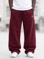 Spodnie Dresowe Baggy Męskie Ciemne Bordowe Jigga Wear Logo Drawcord
