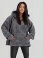 Bluza Z Kapturem Oversize Damska Ciemna Szara MyStars Sherpa Half Zip