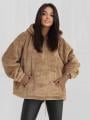 Bluza Z Kapturem Oversize Damska Ciemna Beżowa MyStars Sherpa Half Zip